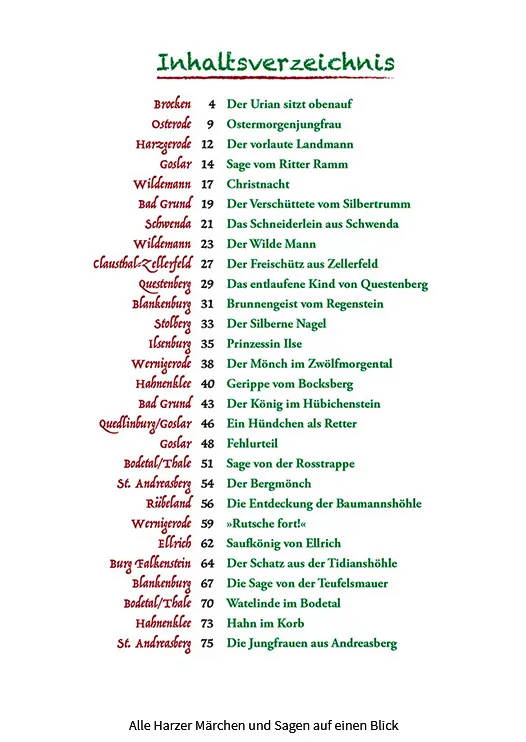 Inhaltvon Harzer Sagen