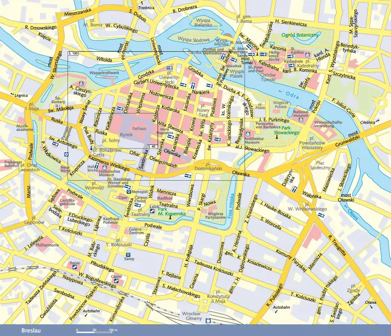 Detailkarte von Breslau in Niederschlesien